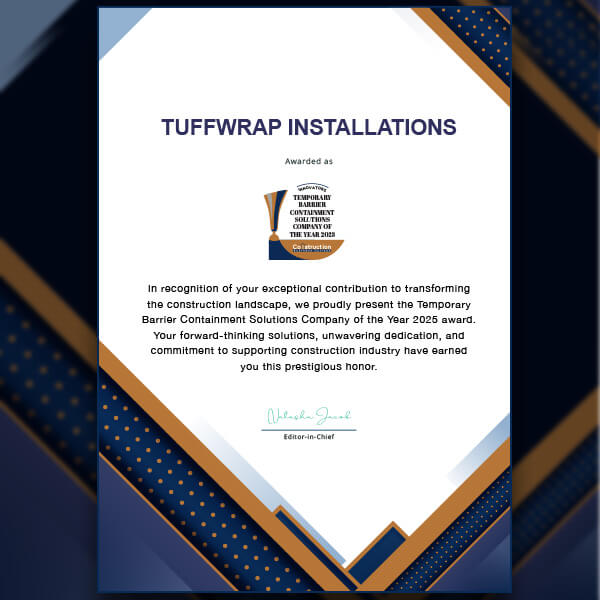 TuffWrap® Installations has been named Temporary Barrier Containment Solutions Company of the Year 2025 by Construction Business Outlook Magazine